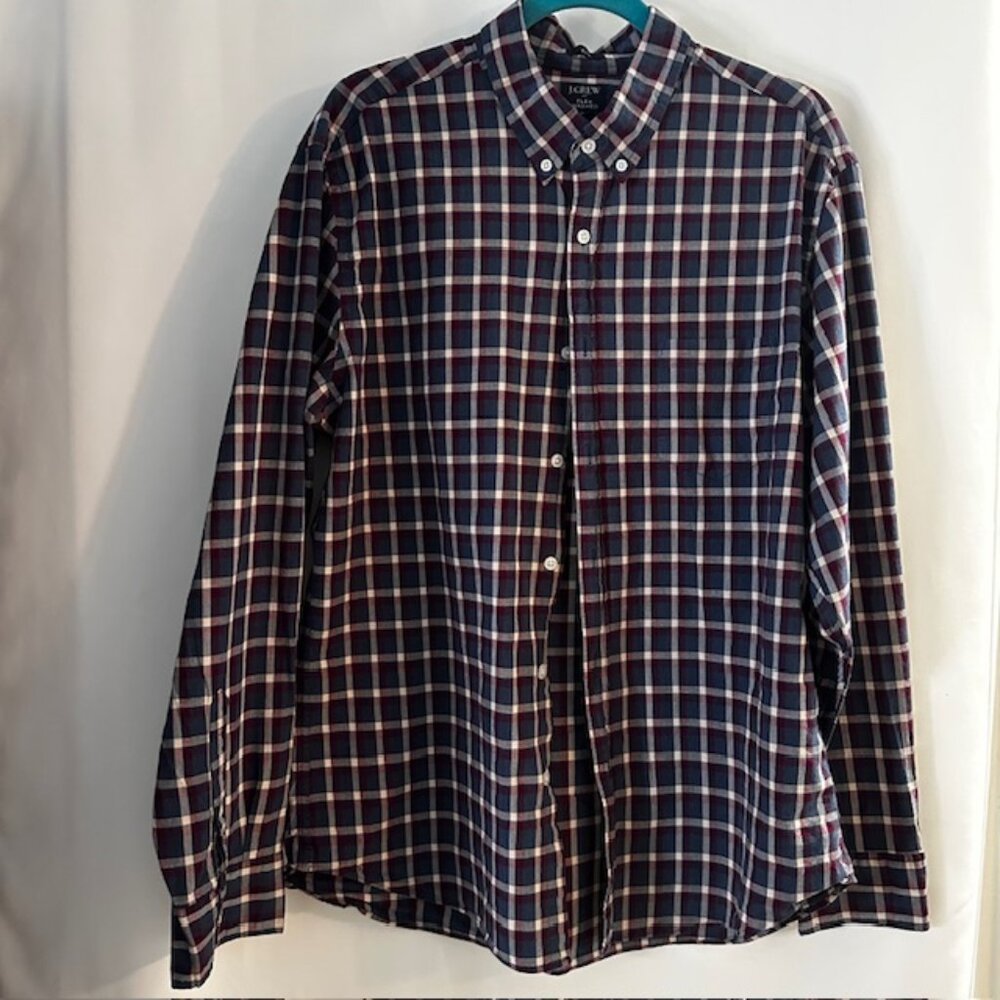 J Crew Men's Slim Fit Flex Washed Button Up Blue & Red Plaid Shirt Size X-Large
